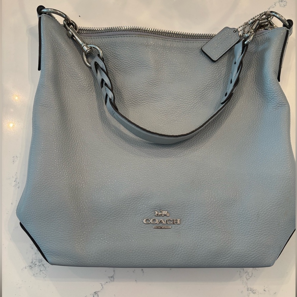 Coach Light Blue Leather Hobo Shoulder Bag w/ Braided Strap